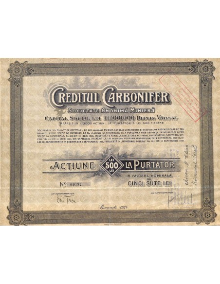 1920 - CREDITUL CARBONIFER - SOCIETATE ANONIMA MINIERA
