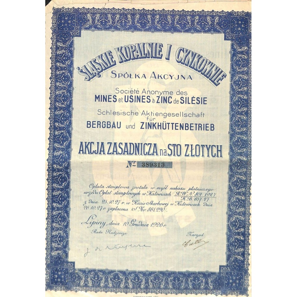 1926 - SLASKIE KOPALNIE I CYNKOWNIE