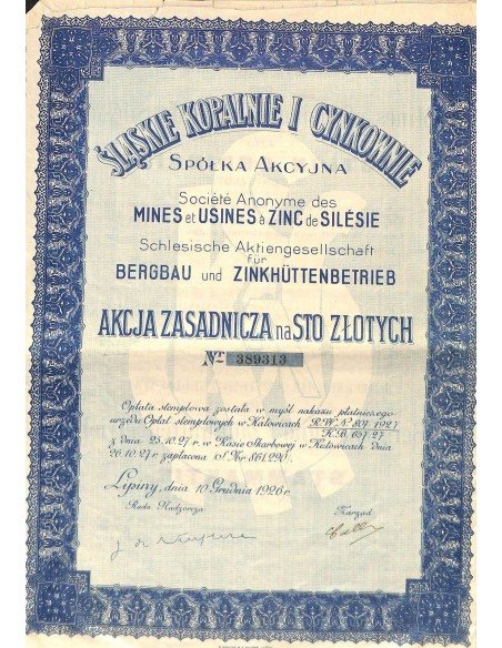 1926 - SLASKIE KOPALNIE I CYNKOWNIE