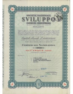 SOC. NAZIONALE SVILUPPO IMPRESE INDUSTRIALI - 5 AZIONI MILANO 1962