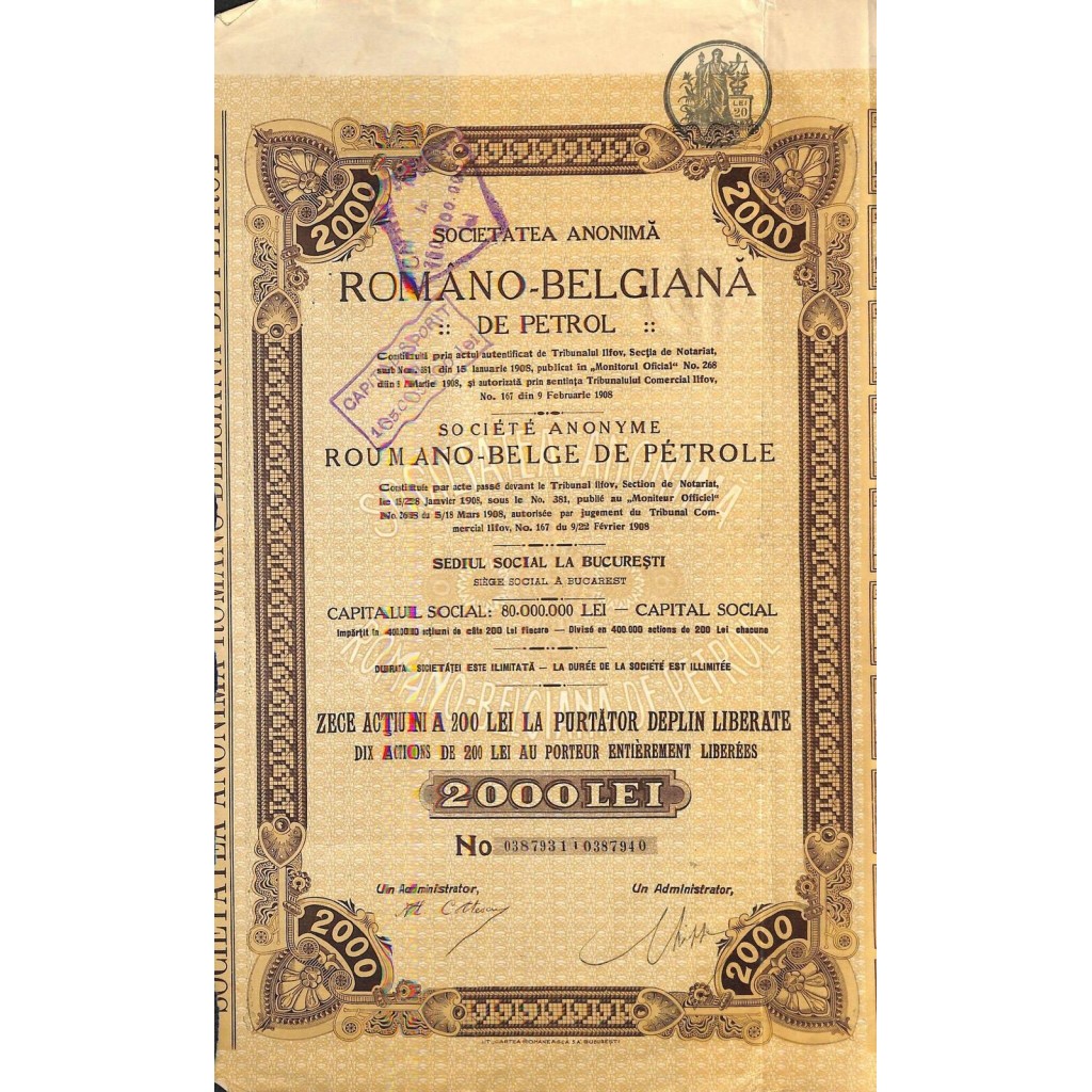 1908 - ROMANO-BELGIANA DE PETROL SOC. ANONIMA