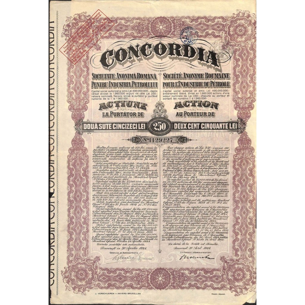1924 - CONCORDIA - SOC. AN. ROMANA PENTRU...