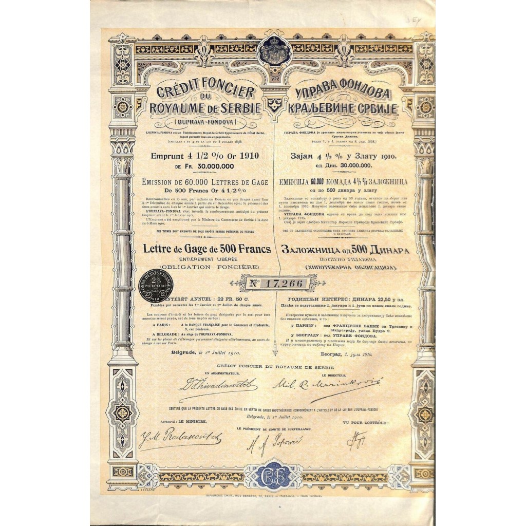 1910 - EMPRUNT OR (GOLD BOND) CREDIT FONCIER DU...