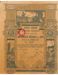 1920 - KINGDOM OF ROUMANIA INTERNAL LOAN 5% REGATUL...