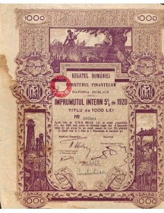 1920 - KINGDOM OF ROUMANIA INTERNAL LOAN 5% REGATUL...