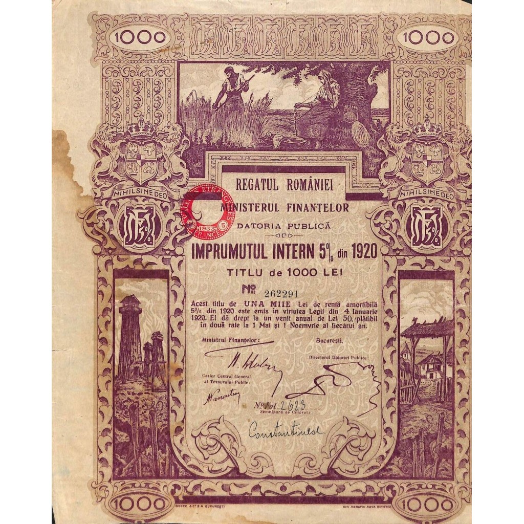 1920 - KINGDOM OF ROUMANIA INTERNAL LOAN 5%...