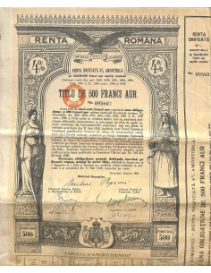 1929 - KINGDOM OF ROUMANIA 500 FRANCI AUR GOLD BOND 4%...