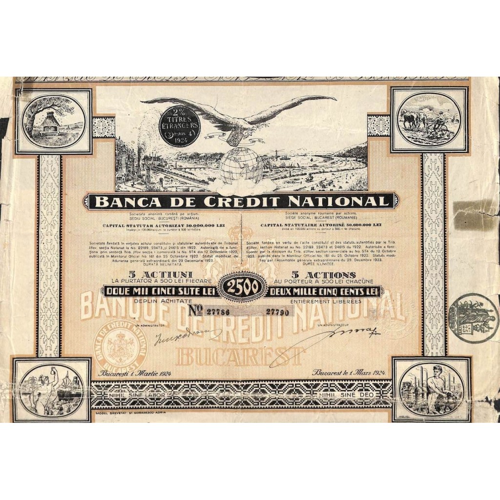 1924 - BANCA DE CREDIT NATIONAL - 5 AZIONI - 1924