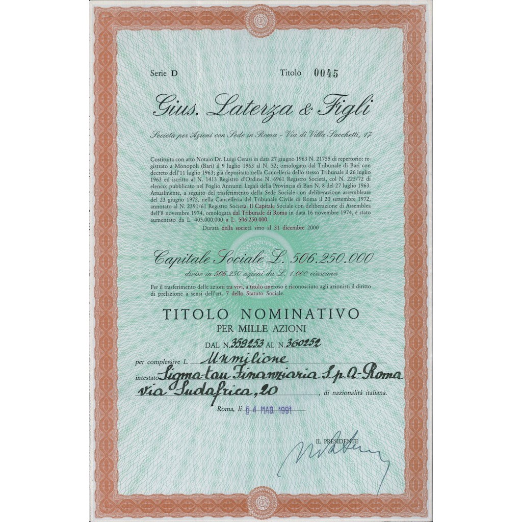 GIUS. LATERZA E FIGLI - 1000 AZIONI ROMA 1991