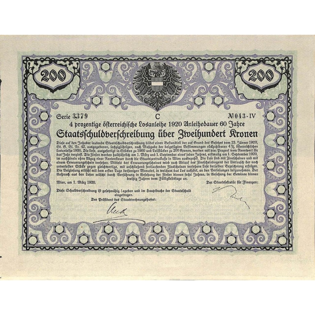 1920 - STAASSCHULDBERSCHREIBUNG