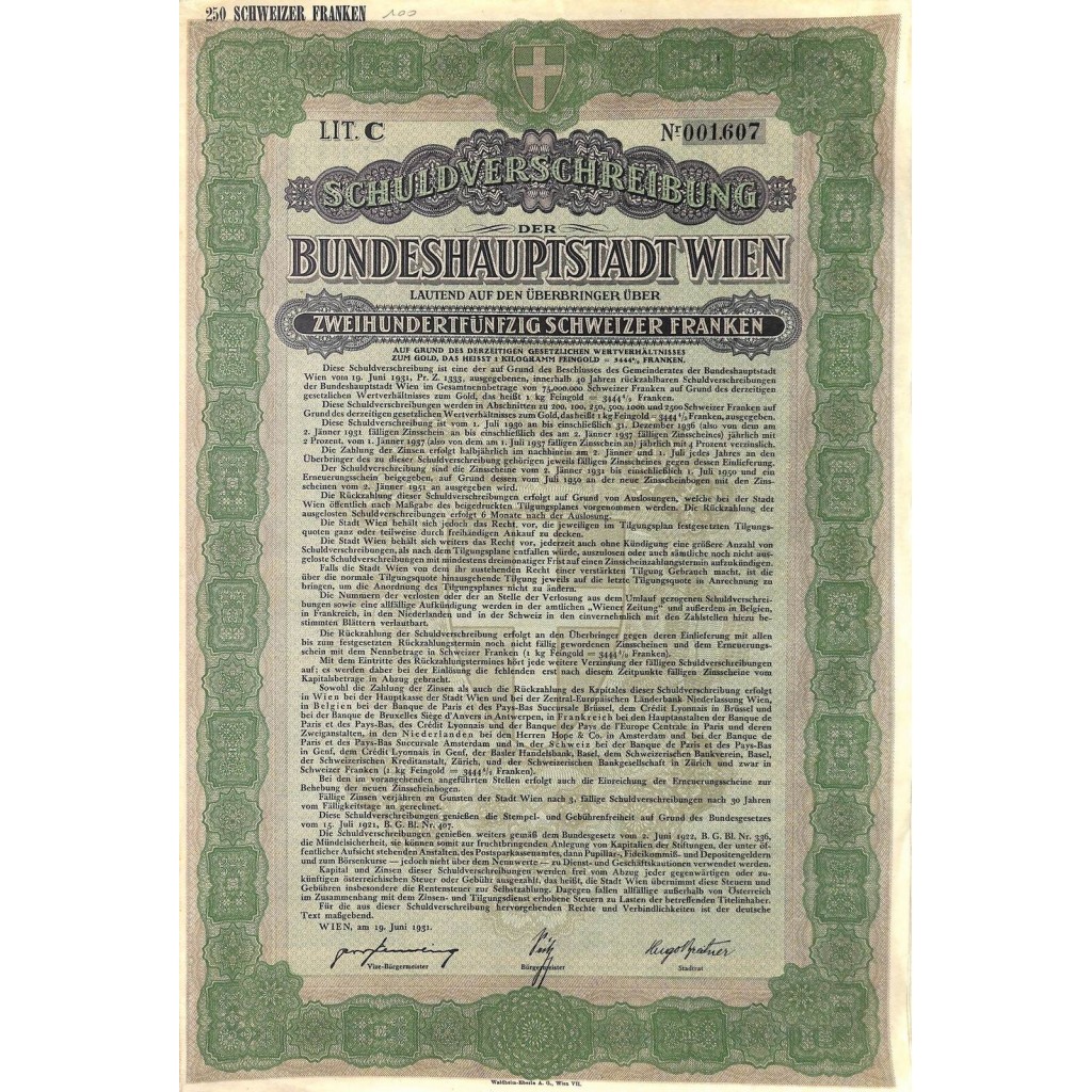 1931 - GOLD BOND SCHULDVERSCHREIBUNG DER...