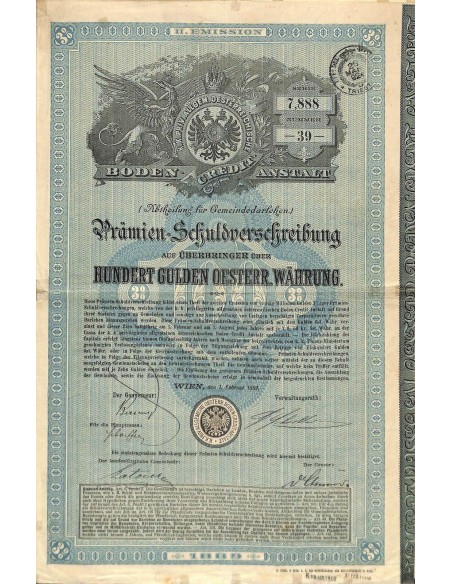 1889 - GOLD BOND PRAMIEN-SCHULDVERSCHREIBUNG AUF UBERBRINGER