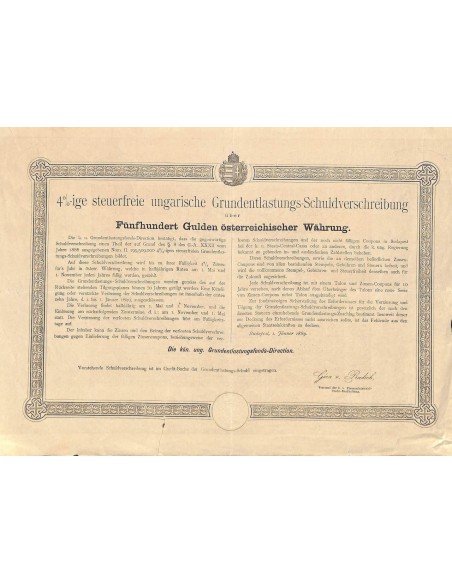 1889 - GOLD BOND FUNFHUNDERT GULDEN OSTERR. WAHRUNG