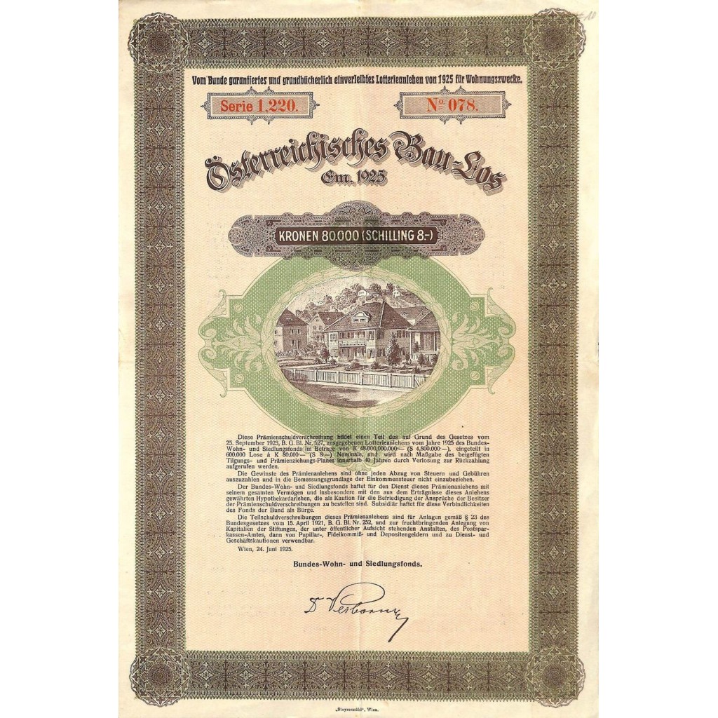 1925 - OSTERREICHISCHES BAU-LOS EM. 1925