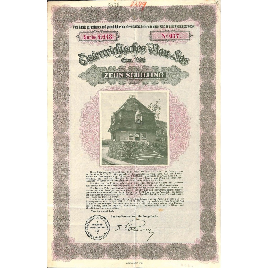 1926 - OSTERREICHISCHES BAU-LOS EM. 1926