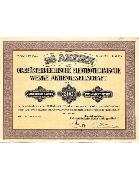 1923 - OBEROSTERREICHISCHE ELEKTROTECHNISCHE WERKE AG