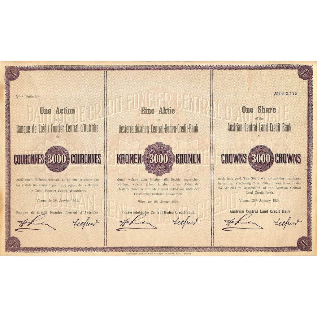 1924 - OSTERREICHISCHEN CENTRAL-BODEN-CREDIT-BANK