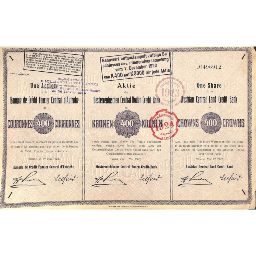 1922 - OSTERREICHISCHEN CENTRAL-BODEN-CREDIT-BANK