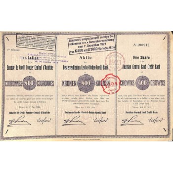 1922 - OSTERREICHISCHEN CENTRAL-BODEN-CREDIT-BANK