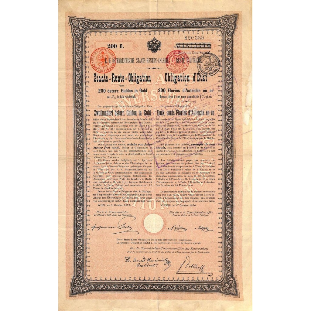 1876 - GOLD BOND K. K. OSTERR....