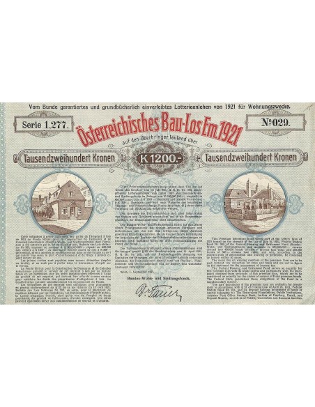 1921 - OSTERREICHISCHES BAU-LOS EM. 1921