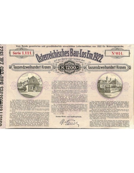 1922 - OSTERREICHISCHES BAU-LOS EM. 1922