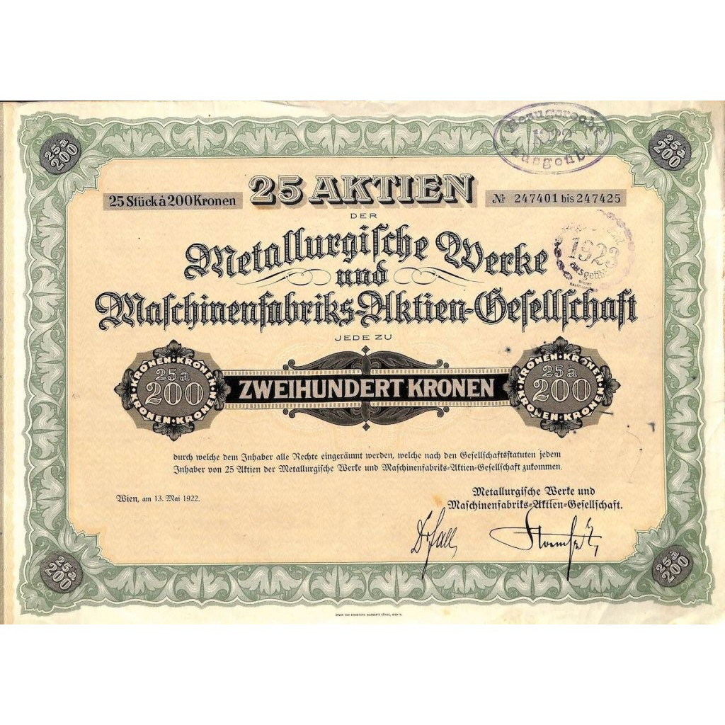 1922 - METALLURGISCHE WERKE UND...