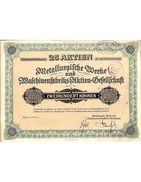 1922 - METALLURGISCHE WERKE UND MASCHINENFABRIKS AG