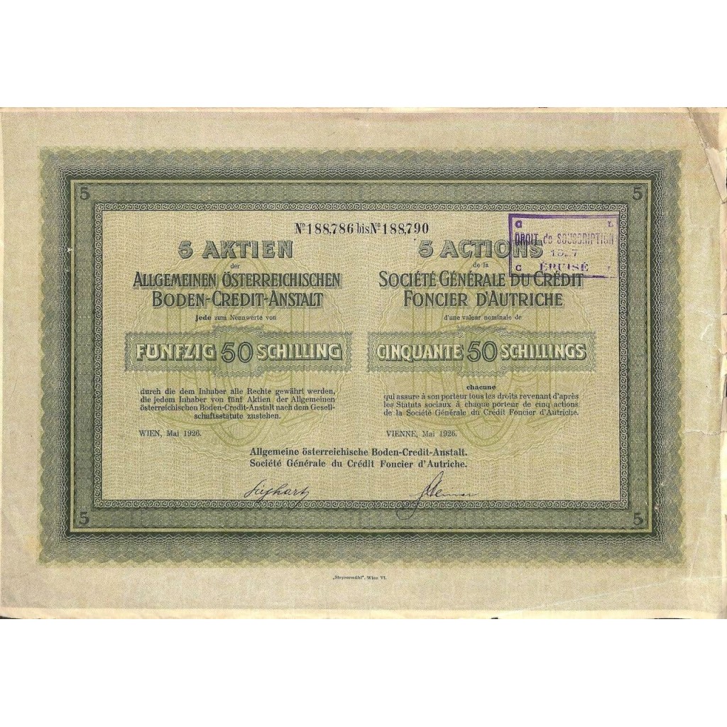 1926 - ALLGEMEINEN OSTERR. BODEN-CREDIT-ANSTALT...