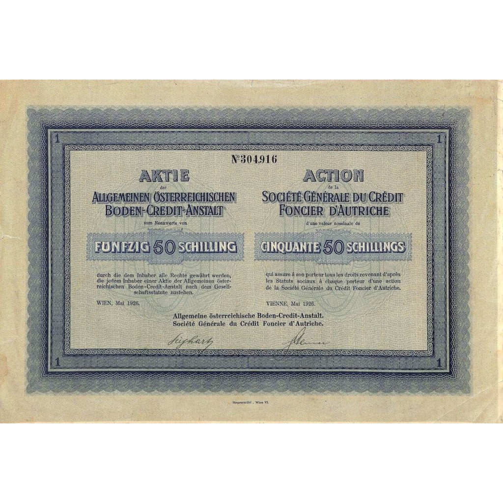 1926 - ALLGEMEINEN OSTERR. BODEN-CREDIT-ANSTALT...