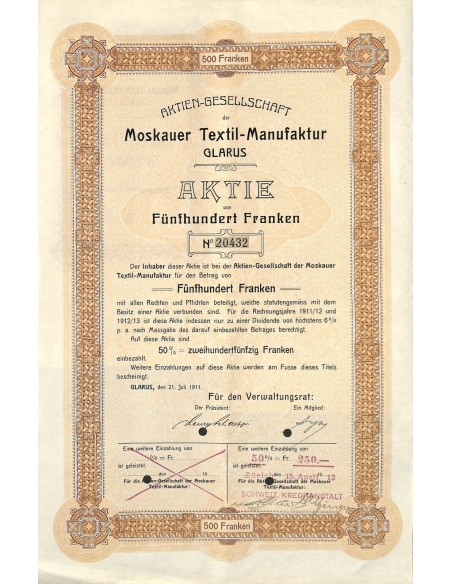 1911 - MOSKAUER TEXTIL-MANUFAKTUR GLARUS