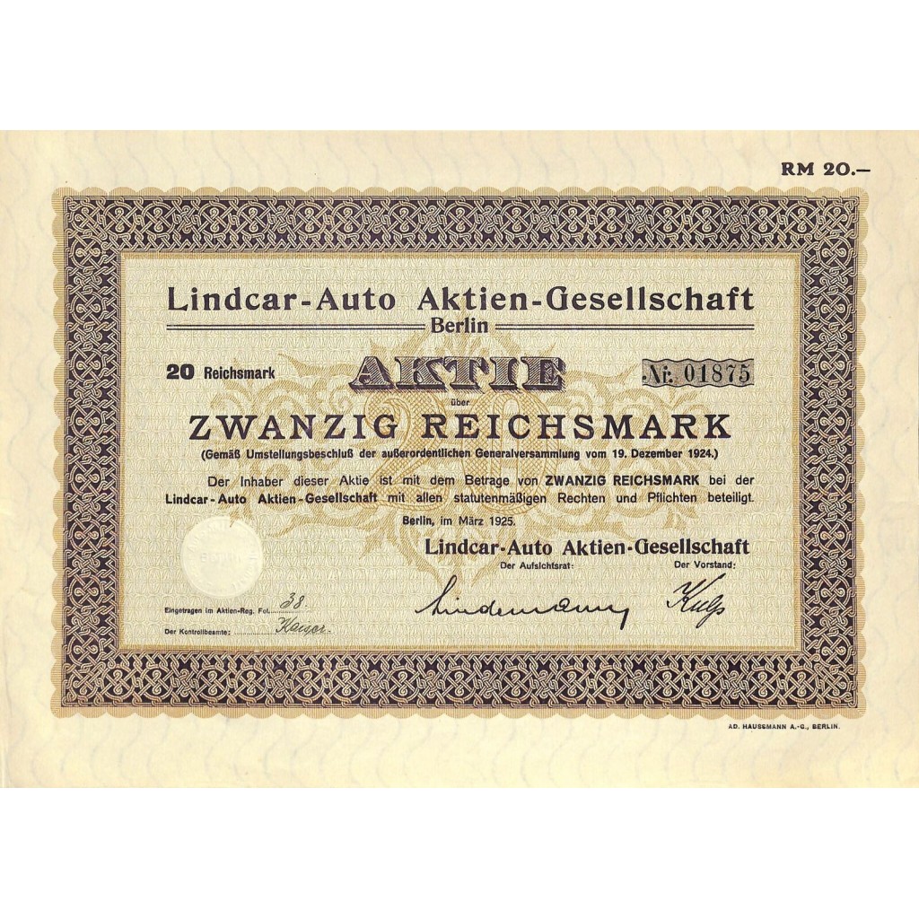 1925 - LINDCAR-AUTO AG BERLIN