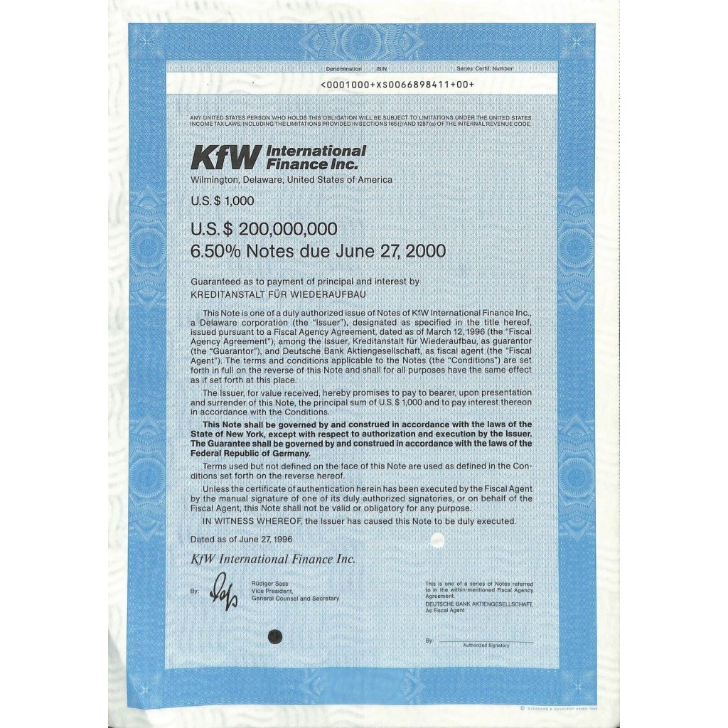 1996 - KFW INTERNATIONAL FINANCE INC.