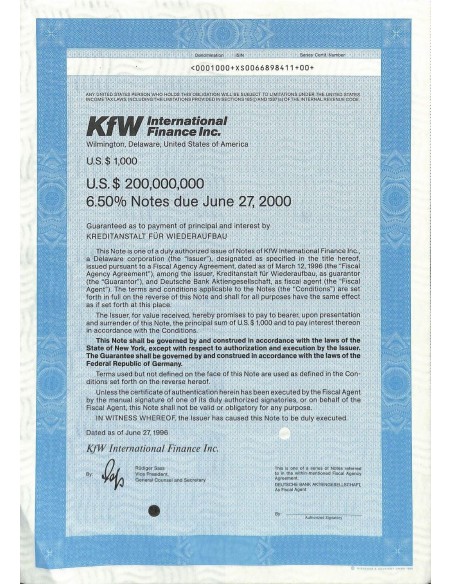 1996 - KFW INTERNATIONAL FINANCE INC.