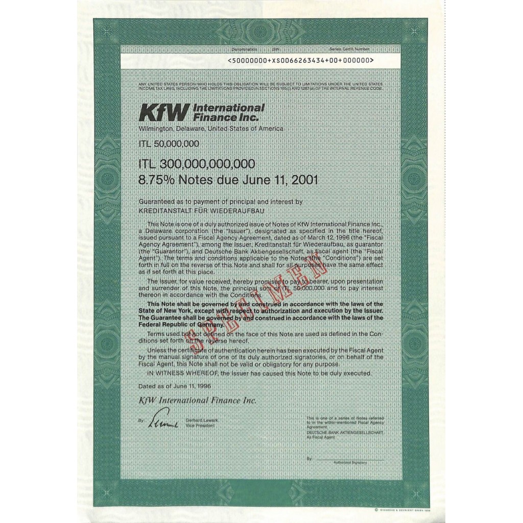 1996 - KFW INTERNATIONAL FINANCE INC.