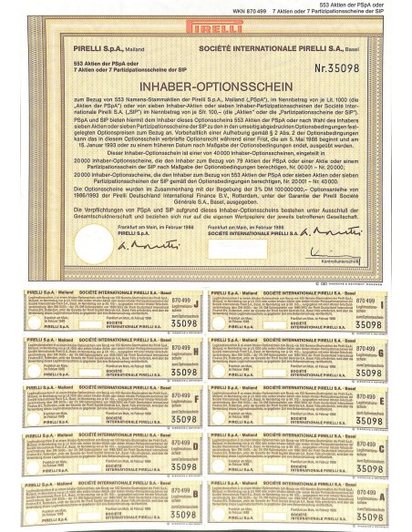 1986 - PIRELLI - INHABER OPTIONSSCHEIN