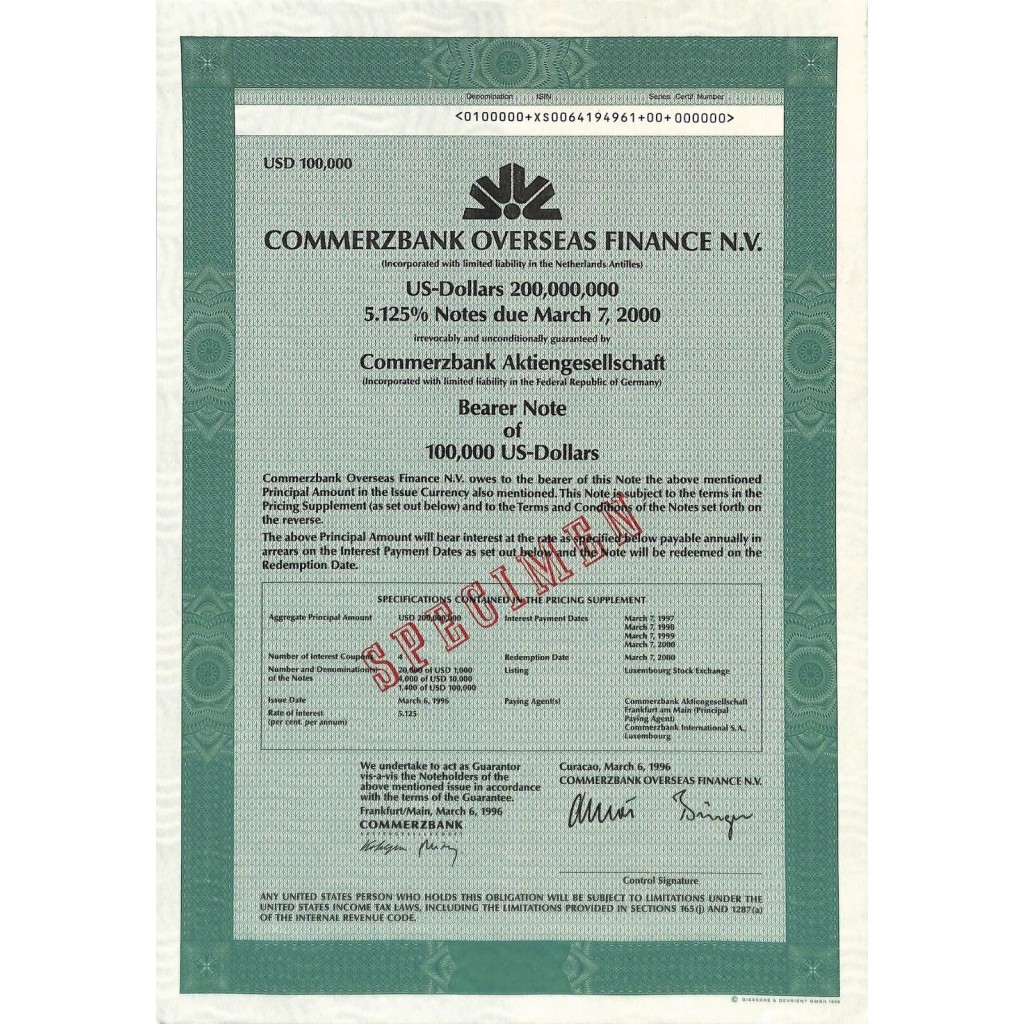 1996 - COMMERZBANK OVERSEAS FINANCE N. V.