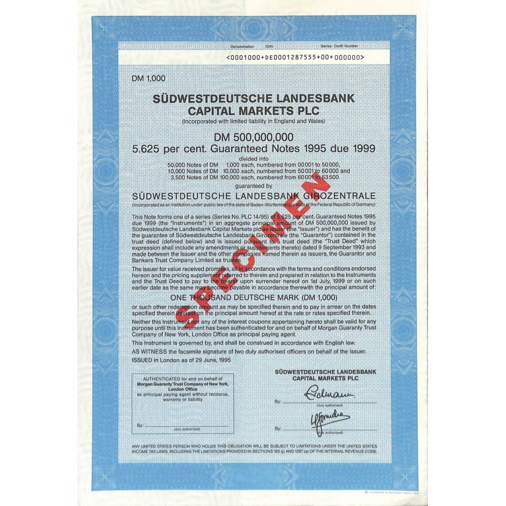 1995 - SUDWESTDEUTSCHE LANDESBANK CAPITAL...