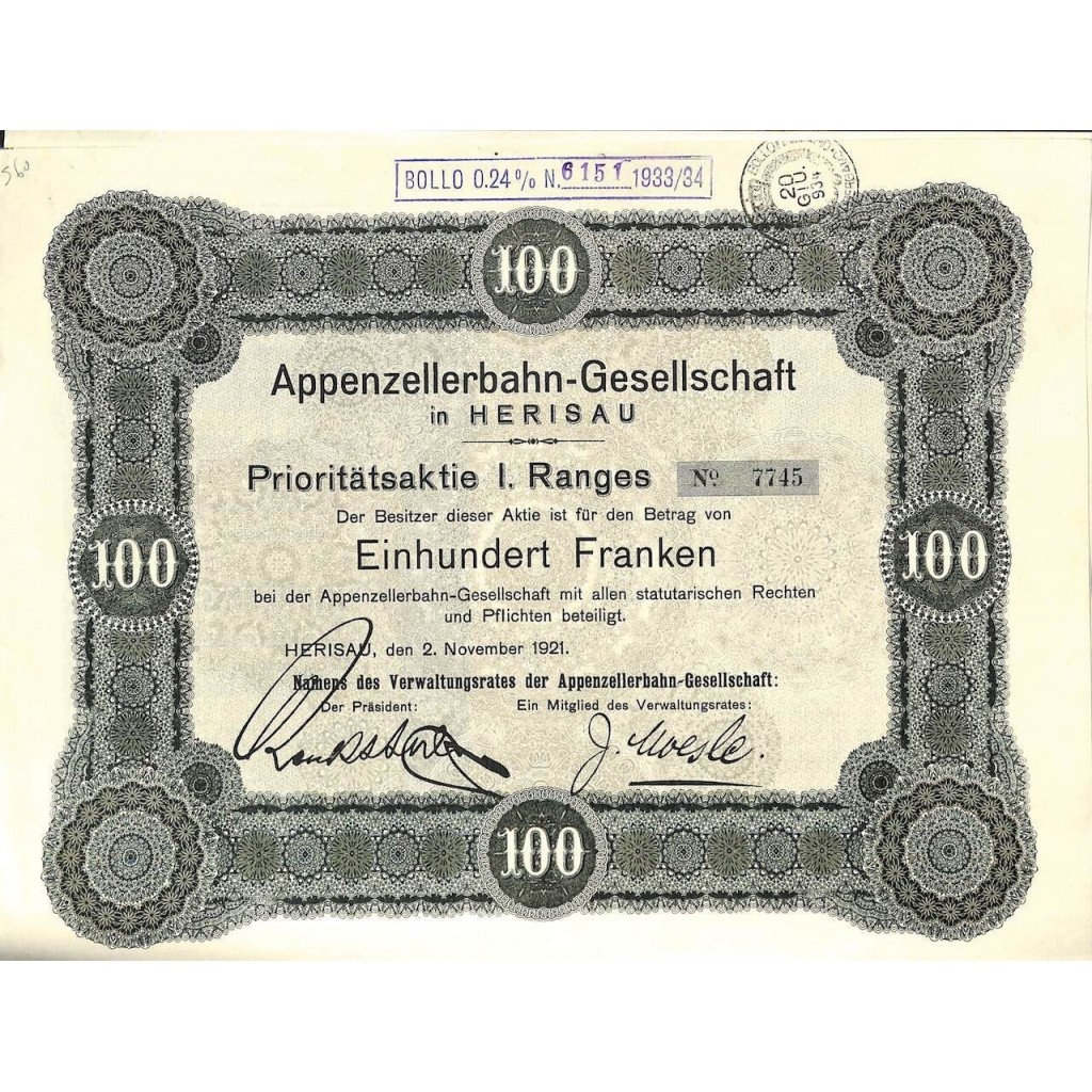 1921 - APPENZELLERBAHN-GESELLSCHAFT IN HERISAU