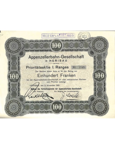 1921 - APPENZELLERBAHN-GESELLSCHAFT IN HERISAU