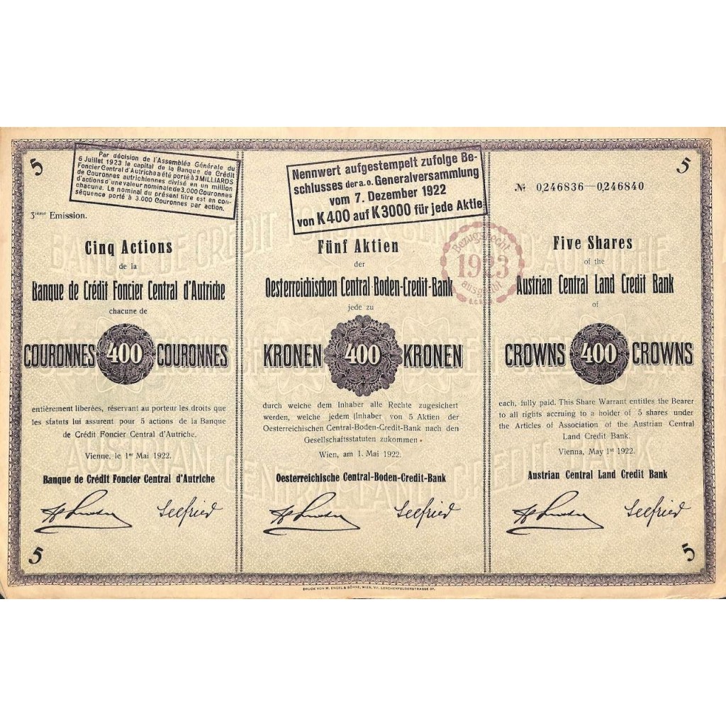 1922 - OSTERREICHISCHEN CENTRAL-BODEN-CREDIT-BANK