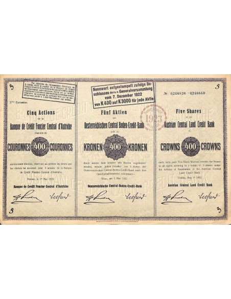 1922 - OSTERREICHISCHEN CENTRAL-BODEN-CREDIT-BANK