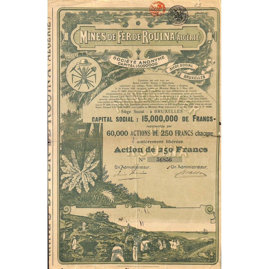 1920 - MINES DE FER DE ROUINA (ALGÈRIE)