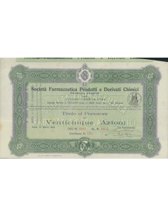 SOC. FARMACEUTICA PRODOTTI E DERIVATI CHIMICI - 25 AZIONI ROMA 1920