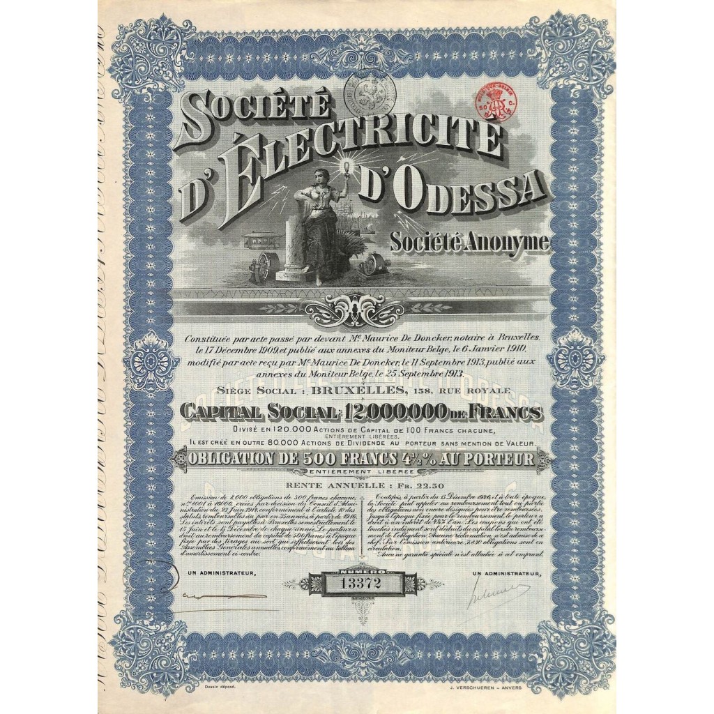 1913 - ÉLECTRICITÉ D'ODESSA  SOC. D'