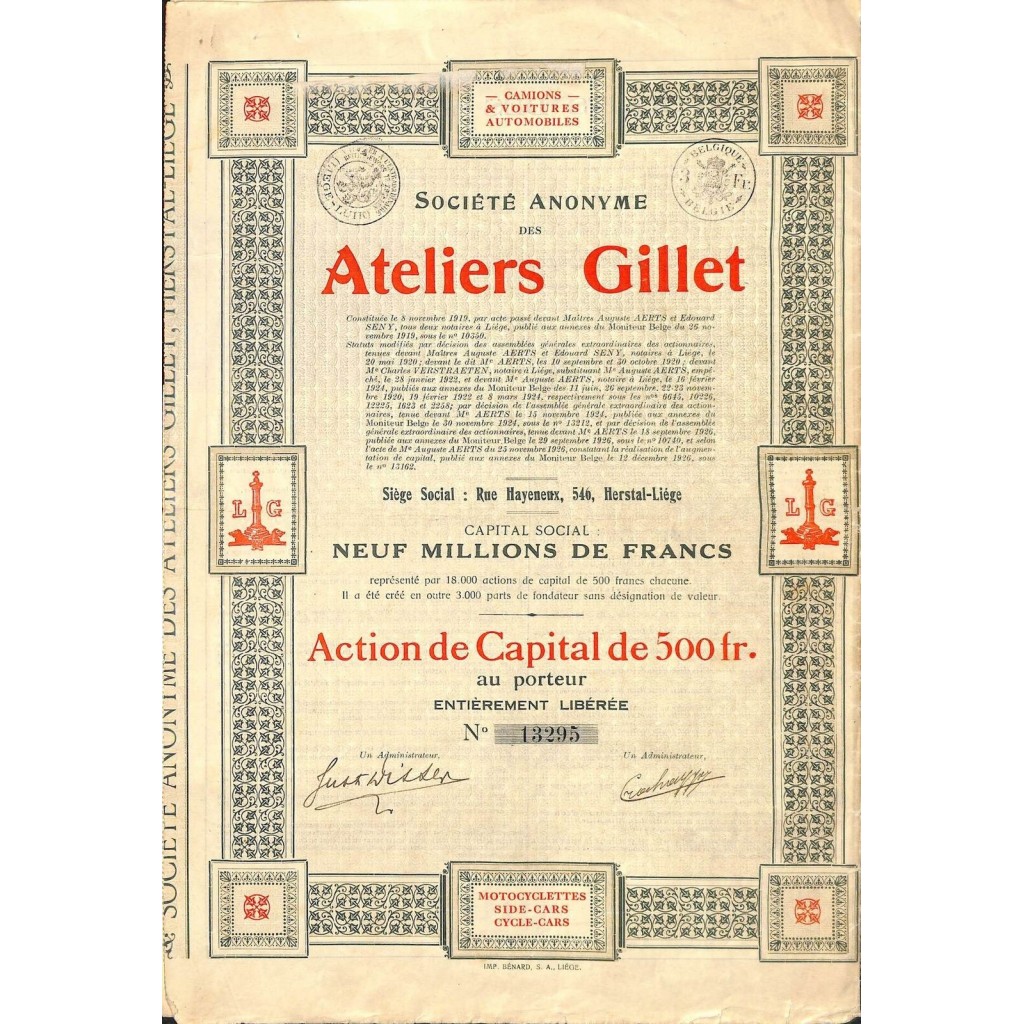 1926 - ATELIERS GILLET SOC. ANON.