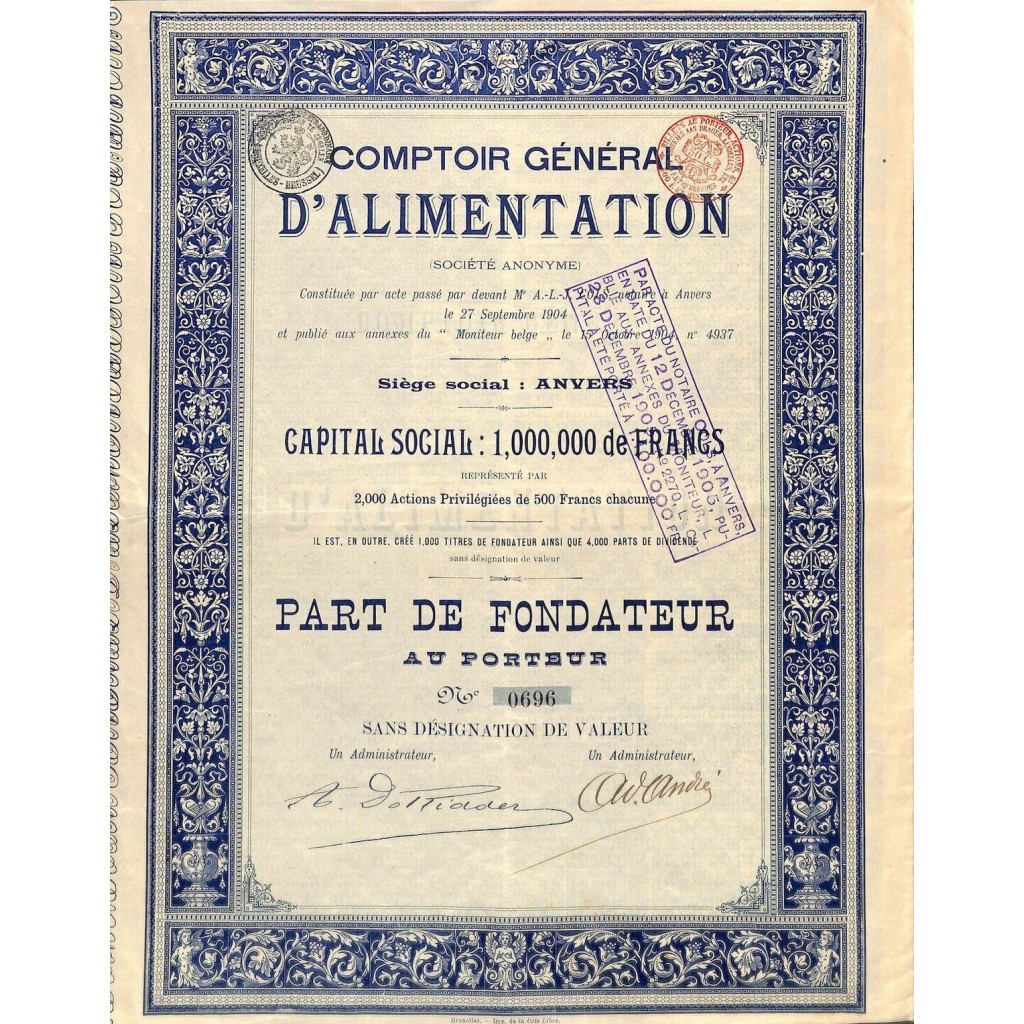 1904 - COMPTOIR GENERAL D'ALIMENTATION