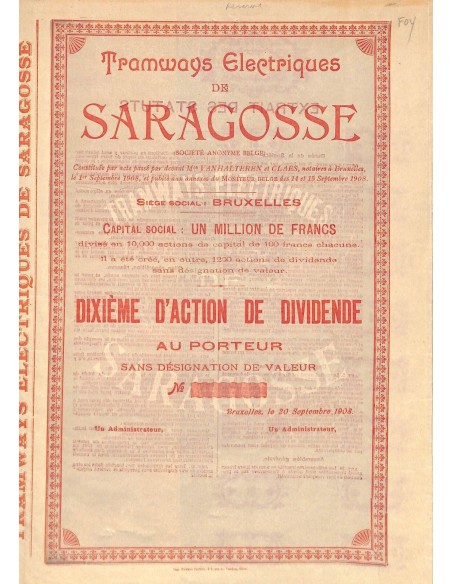 1908 - TRAMWAYS ELECTRIQUES DE SARAGOSSE