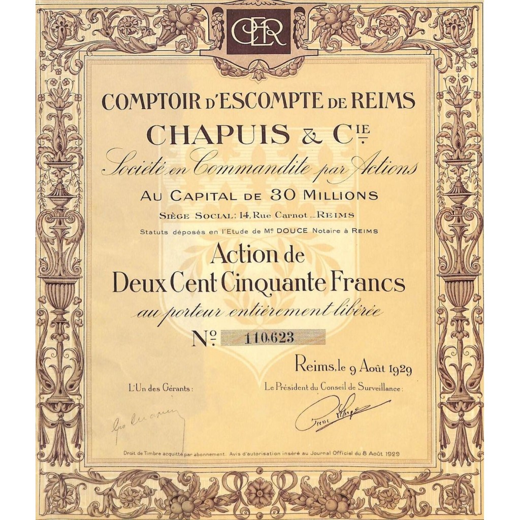 1929 - COMPTOIR D'ESCOMPTE DE REIMS - CHAPUIS E...