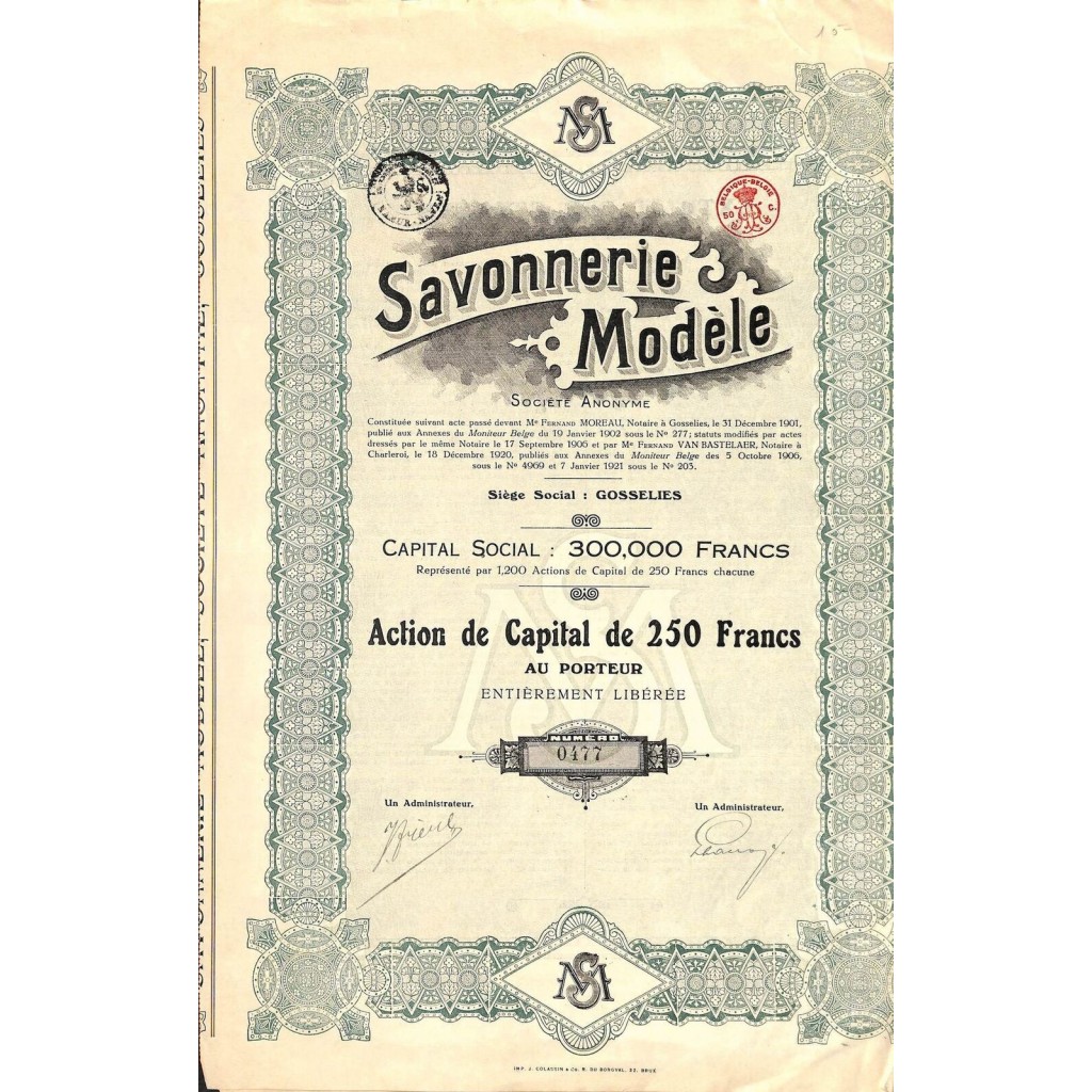 1921 - SAVONNERIE MODÈLE SOC. ANON.